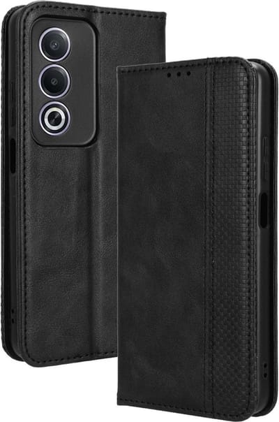 Coverup Hoesje - Geschikt voor OPPO A80 Hoesje - Coverup Vintage Style Book Case - Zwart