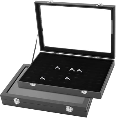 Dailygoods- Ringdoos Professionele Display - Ringopbergdoos - Juwelendoos - Sieradendisplay - 2 Stuks - 35 x 24 x 5 cm - Zacht, Beschermend Oppervlak - Sieradendoos