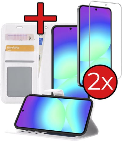 Hoesje - Met 2x Screenprotector - Geschikt voor Samsung Galaxy A56 - Luxe Pasjeshouder - Flip Case - Bookcase Portemonee - Kunstleer Book Case - Flipcase Hoes - Book Cover - Walletcase - Portemonneehoes - Telefoonhoes - Wit