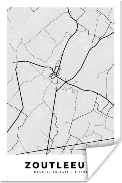 Poster Stadskaart – Plattegrond – België – Zwart Wit – Zoutleeuw – Kaart - 120x180 cm XXL