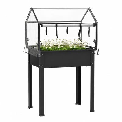 Pelor Verhoogde Kweekkas met Plantenbak - Broeikas - Tuinkas - Kruidenbak - Balkon Tuin - Zwart - 60x60x120 cm
