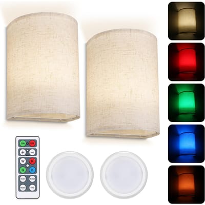 Neoglint RGBW retro wandlamp stoffen kap wandkandelaar dimbare wandlampen met afstandsbediening Battery Not Included beige