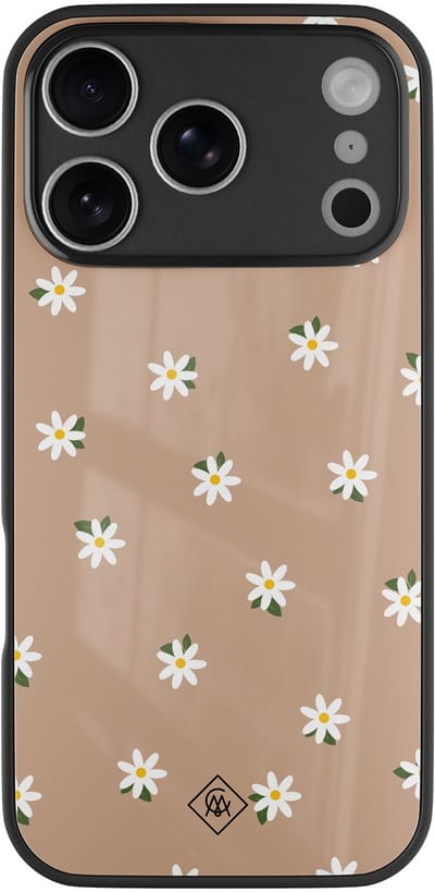 Casimoda® hoesje - Geschikt voor iPhone 17 Pro Max - Sweet Daisies - Luxe Hard Case Zwart - Backcover telefoonhoesje - Bruin/beige