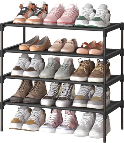 SONGMICS - Schoenenrek - Schoenenrek 4 Lagen - Ruimtebesparend - Metalen Frame - Vliesstoff Planken