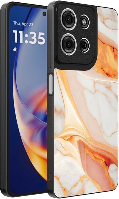 Geschikt voor Motorola Edge 50 Neo Telefoonhoesje met marmer opdruk - TPU backcover case marble design - Oranje - Smartphonica geschikt voor Motorola Edge 50 Neo