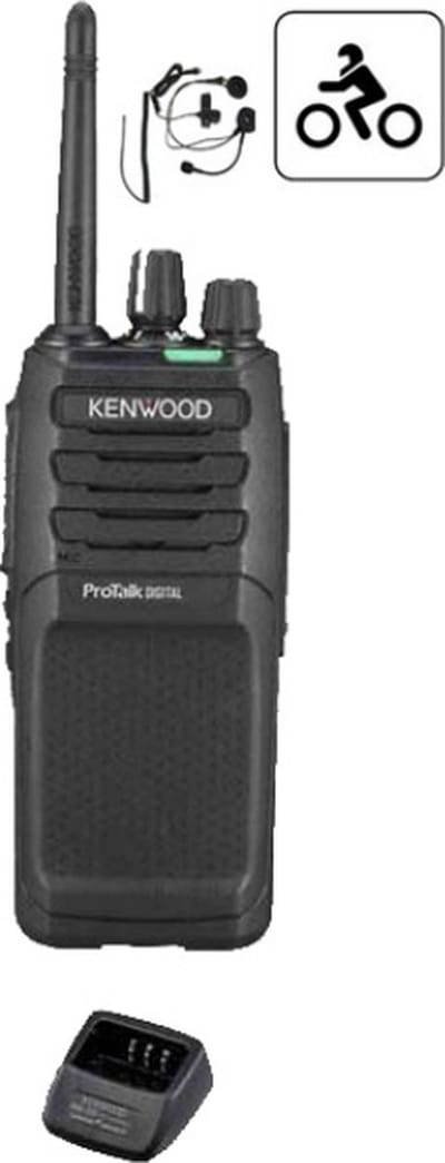 Motorset van Kenwood TK-3701D met helm headset en lader