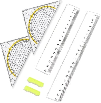 Dailygoods- Linialen Set van 4 - Transparante Driehoekige Linialen 15/30 cm - Kunststof Linialen 15/20 cm - Meetgereedschap voor School - Lichtgewicht en Flexibel - Meetlat