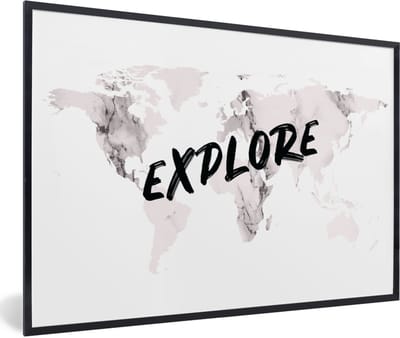 Poster in lijst - Fotolijst 90x60 cm - Posters - Wereldkaart - Marmer - Quote - Posterlijst zwart - Decoratie - Wanddecoratie woonkamer - Muurdecoratie slaapkamer
