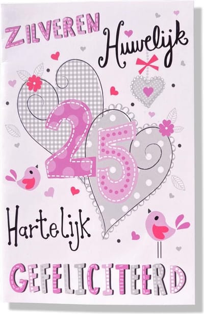 Getrouwd! Luxe huwelijk wenskaart 25 jarig jubilieum - 12x17cm - Gevouwen kaart inclusief envelop - Huwelijkskaart