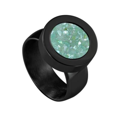 Quiges RVS Schroefsysteem Ring Zwart Glans 16mm met Verwisselbare Turkoois Vlokjes Schelp 12mm Mini Munt