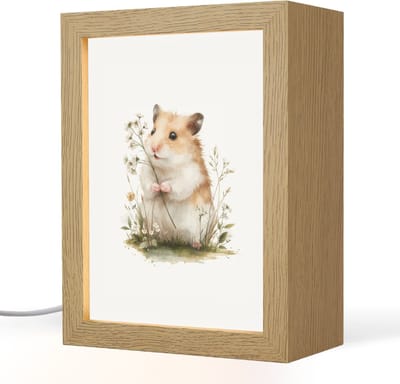 Nachtlampje 15x20 cm - Kinder lampje - Hamster - Bloemen - Tafellamp kinderkamer - Slaapkamer lamp - Bedlamp kinderen - Kinderlampje stopcontact - Wandlamp babykamer - Nachtlampjes