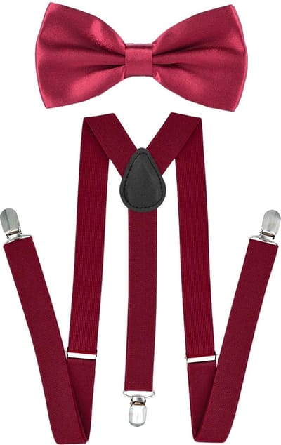 Fako Fashion - Bretels Met Vlinderstrik - Volwassen - Dames - Heren - Vlinderdas - Strik - Effen - Bordeaux Rood