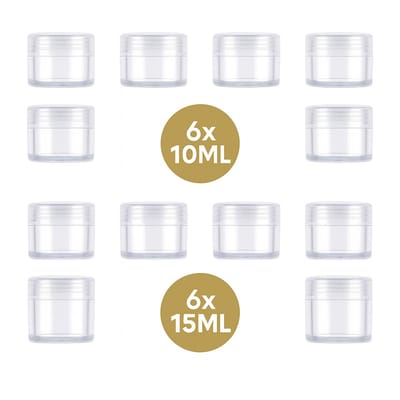 Plastic Potjes met Deksel 6x10ml & 6x15ml – Cosmetica & Sample Potjes – Crème / Pillen – Reisverpakking - 12 stuks