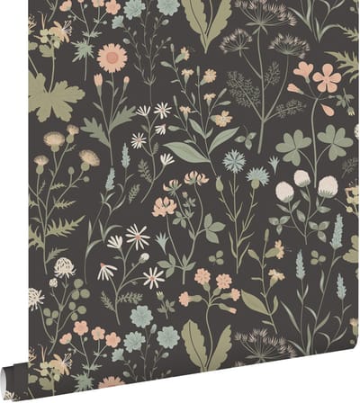 ESTAhome behang veldbloemen antraciet grijs - 50 x 900 cm - 139696