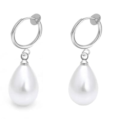 Klem Oorbellen- Parijs- Synthetische Parel- Druppel - Zilverkleurig- geen gaatje-Charme Bijoux