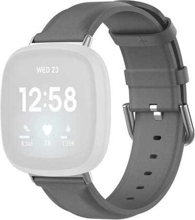By Qubix - Compatible Fitbit bandje - geschikt voor Fitbit Versa 3/4 & Sense 1/2 leren bandje - Donkergrijs Smartwatchbandje bandje Armband Polsband Strap Band Watchband