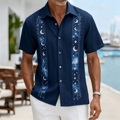 Heren Lichtblauw Geometrisch Etnisch Patroon Korte Mouw Bohemien Design voor Lente en Zomer Casual Kleding 2XL black
