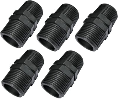 Dailygoods- Knelfittingen Set van 5 - Gelijke Nippel met Kunststof Schroefdraadaansluiting - Dubbele Buiten-/Buitendraad - 3/4"x3/4" - PN10 Staven - Essentieel voor Tuinman - Connector