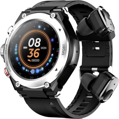 Smartwatch met Draadloze Oordopjes 2 in 1 Activiteitenarmband BT Oortjes MP3 Muziek Bellen Fitnesstracker Hartslag Slaapmonitor zilver