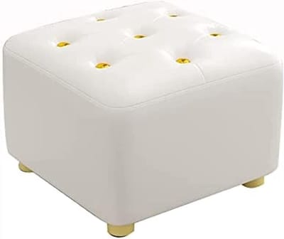 Voetenbank Waterdicht - Poef Hocker - Zitcomfort Vergroten - Goudkleurige Knopen - 25cm - Wit