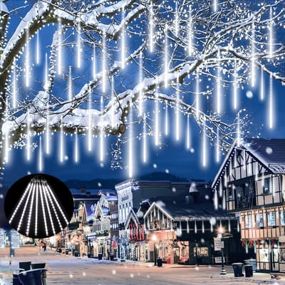 MUPOO 2x Kerstverlichting Meteorenregen Lichtsnoer voor buiten - 30cm 192 LEDS Koud Wit - 360° Buitenverlichting-Energiebesparing en milieubescherming - feest- bruiloft-tuinboom-kerstdecoratiex