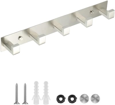 Dailygoods - Mooche Geborsteld Heavy Duty Haak Kledingrek SUS304 Roestvrij Staal Kaphaak, 36 CM Haken voor Hangende Wandhaak Ideaal voor Badkamer, Slaapkamer (5 Haken)