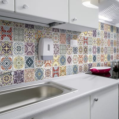 Zelfklevende tegelmuurstickers voor keuken en badkamer - 60 Azulejos Yannel cementtegelstickers - 60 stickers 20x20cm
