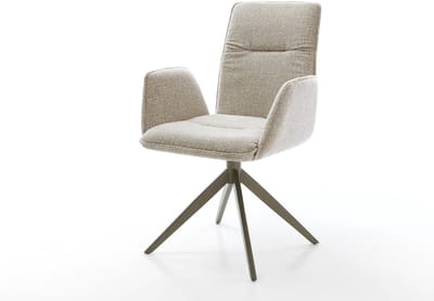 Eetkamerstoel Vinja-Flex kruisframe breed afwerking met titanium geweven stof beige 360° draaibaar rocker-functie