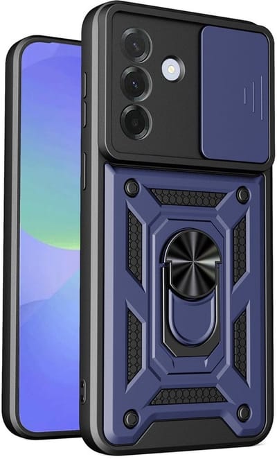 Coverup Hoesje - Geschikt voor Samsung Galaxy A37 Hoesje - Coverup Armor Ring Kickstand Back Cover met Camera Shield - Blauw