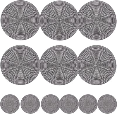 Set van 6 ronde placemats en onderzetters - Premium hittebestendig en wasbaar tafelgerei voor dinertafels