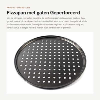 Dailygoods- Pizzapan met antiaanbaklaag - Geperforeerd koolstofstaal - Bakbenodigdheden - Ronde pizzapan - 32 CM - Geschikt voor thuiskeuken - Pizzabakpan