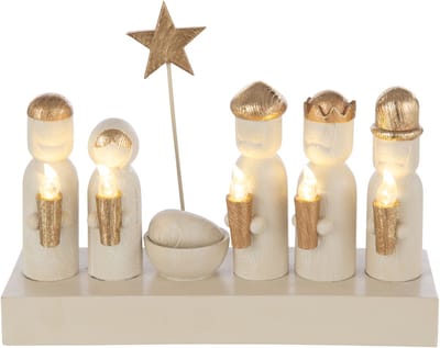 J-Line decoratie Kerststal - polyresin - goud/ecru - LED lichtjes