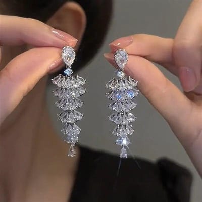 Mode Luxe Geometrische Dangle Drop Oorbellen voor Vrouwen Bruiloft Sieraden Accessoires Prachtige Zirconia Bruids Brincos gray
