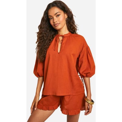 boohoo Dames Frill Hem Detail Shorts | Roest | Maat: 34