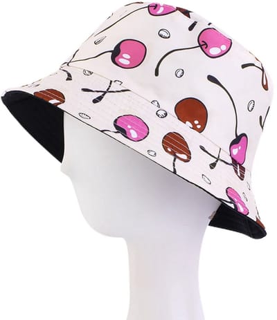 Bucket Hat - Omkeerbaar Vissershoedje - Dubbellaags - Kersen Beige - Reversible naar Zwart - Maat 58 cm - Heren - Dames - Festival Accessoire - Festivalhoedje - Regenhoedje - Zonnehoedje - Emmerhoed - Hoed - Unisex
