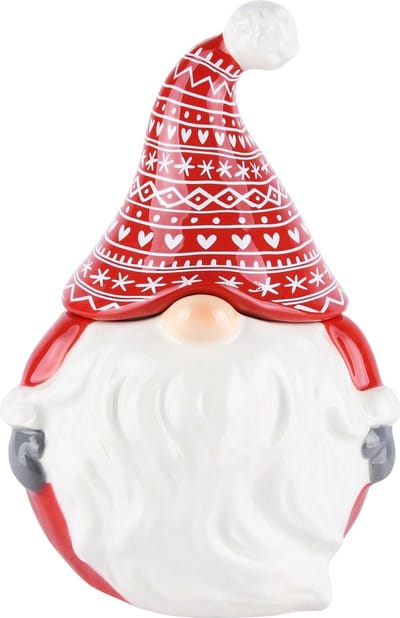 Dekoratief | Santa pot m/deksel, rood/wit, keramiek, 11x10x16cm | A225677