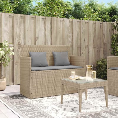 vidaXL - Tuinbank - met - kussens - poly - rattan - beige