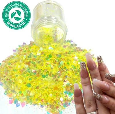 Chunky Glitters (Geel) [Volume 8g - Festival Glitter Outfit Nagel Decoratie Versiering - Manicure Kunstnagels Nepnagels Acryl Nagels - Kinderen Volwassenen Dames Glitters]
