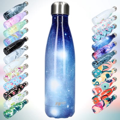 FBFS83, Thermosfles, Drinkfles, Waterfles - Modern & Slank Design - Thermos Fles voor de Warme en Koude Dagen - Dubbelwandig - Robuuste Thermoskan - 500ml - Bright Galaxy Blue - Fel Ruimte Blauw