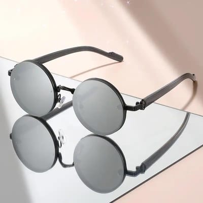Klassieke retro ronde modebrillen voor heren en dames met punk metalen monturen en schildpadpatronen gray