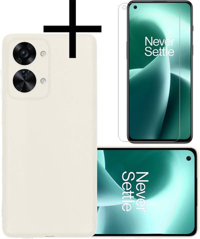 Hoesje - Met Screenprotector - Geschikt voor OnePlus Nord 2T - Sterk & Shockproof - Back Cover - Siliconen Case - Telefoon Hoes - Wit