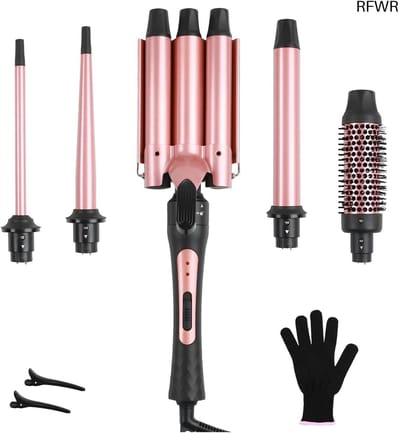 RFWR® Krultangset 5 in 1 met Keramische Krulborstel en Verwisselbare Krultangen