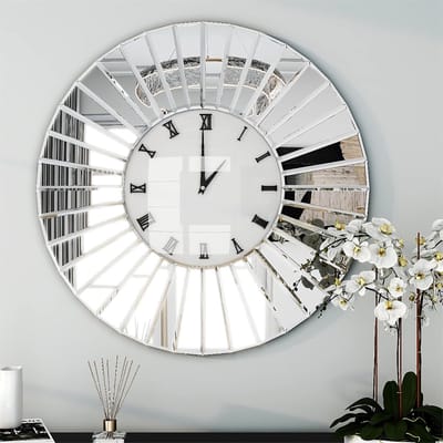 Wandklok 60x60 cm – Luxe Spiegel Wandklok met Kristal Inleg – Stille Grote Design Klok voor Woonkamer, Slaapkamer & Keuken – Pauwhome