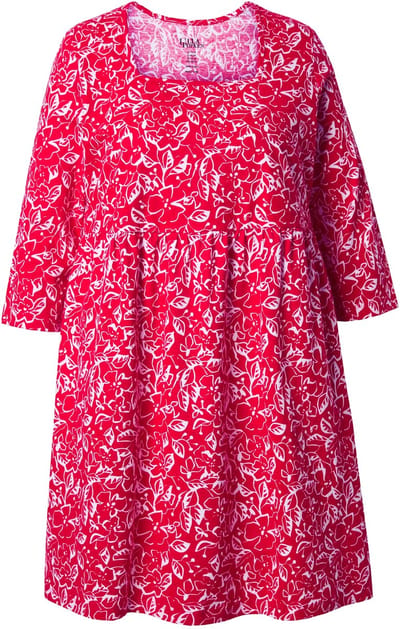 Ulla Popken - Dames - Longshirt A-lijn carréhals 3/4-mouwen - Rood - Maat 42+