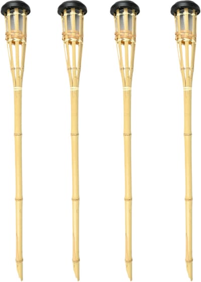 Benson Tuinfakkel - 4x - Solar - led tuinlamp - bamboe hout - 78 cm - bruin