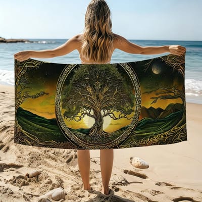 Levensboom Mode Yggdrasil Handdoek Strandhanddoek Oversized Sneldrogende Handdoek Absorberend Zacht Zwem Strandhanddoeken Voor Mannen Vrouwen STJ40x70CM