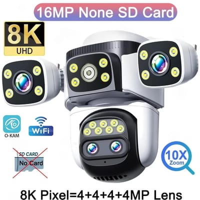 10K WiFi Camera 20MP Draadloos Buiten 10x Zoom Vier Schermen Vier Lenzen 720° PTZ Automatische Tracking Waterdichte Beveiligingscamera CCTV 8K Camera