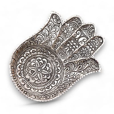 Gepolijste aluminium grote Hamsa wierookhouder 18x13cm