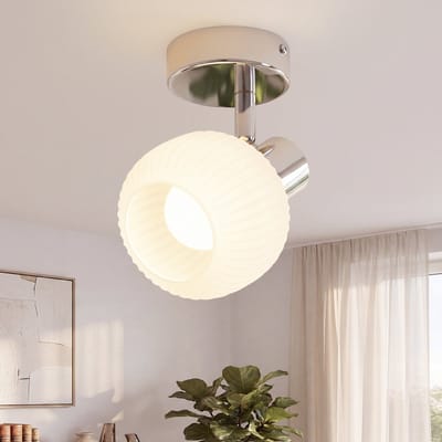 NETTLIFE Opbouwspot E14 - 1-Lichts - wit - L 8cm - met Glazen Lampenkap - Moderne Plafondlamp - draaibar Plafondspot - voor Keuken | Hal | Woonkamer - Zonder lamp - Max.40W