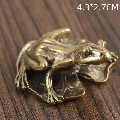 Ornement Grenouille Laiton Amusant Mini Taille Grenouille Feuille de Lotus Figurines Animal en Cuivre Pur Animal de Compagnie Thé Décorations Maison Artisanat Ancien Idée Cadeau